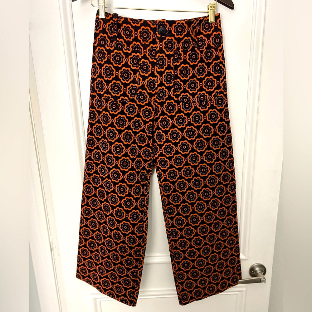 Anthropologie Black and Orange Floral Wide-Leg Trousers